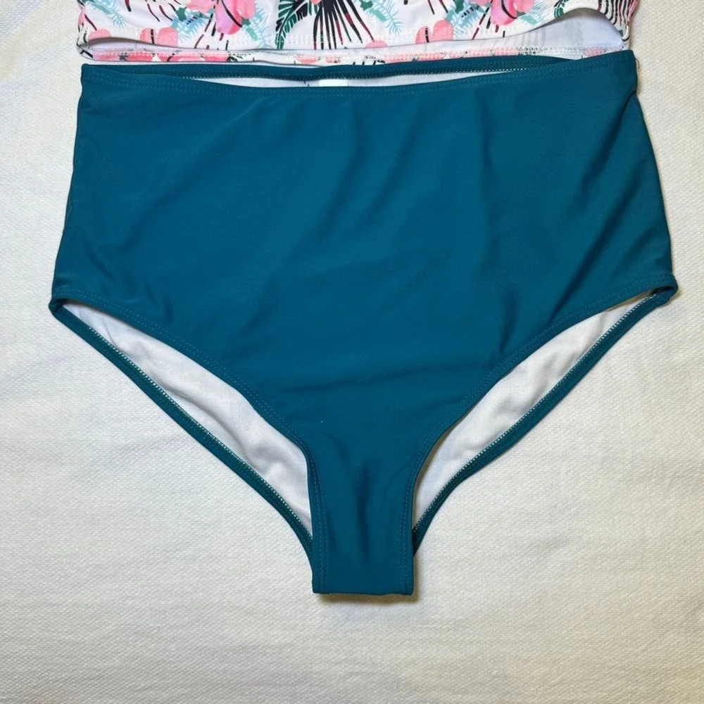 2 piece Off the Shoulder‎ High Waist Tropical Bikini Size Medium NWOT Swimsuit